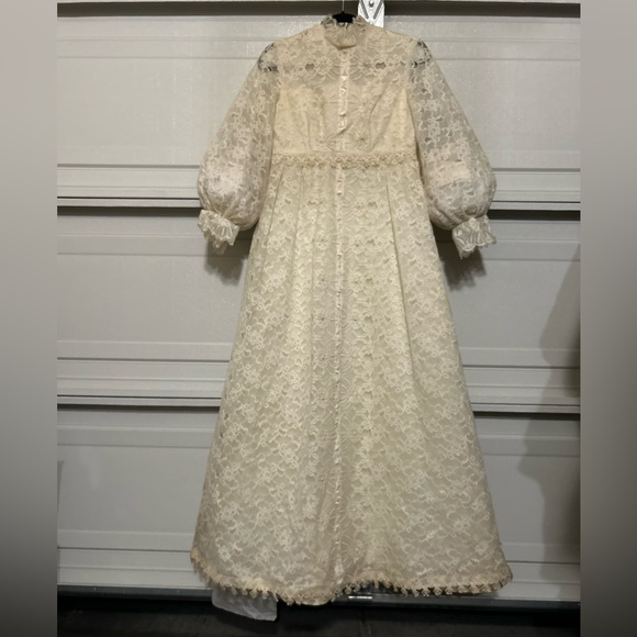 Handmade Bohemian Lace Embroidery Beading 60’s Vintage Wedding Dress Fairycore - Picture 1 of 16